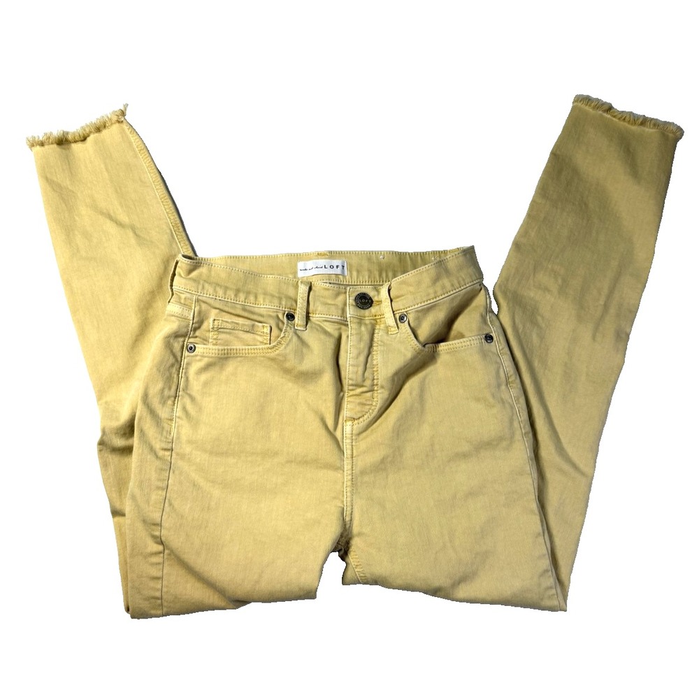 LOFT Jeans Womens 0 Yellow Skinny Distressed Raw Hem